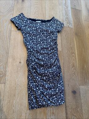 Boden Blue Circle Dot Dress Side Shirred Size 8 Petite